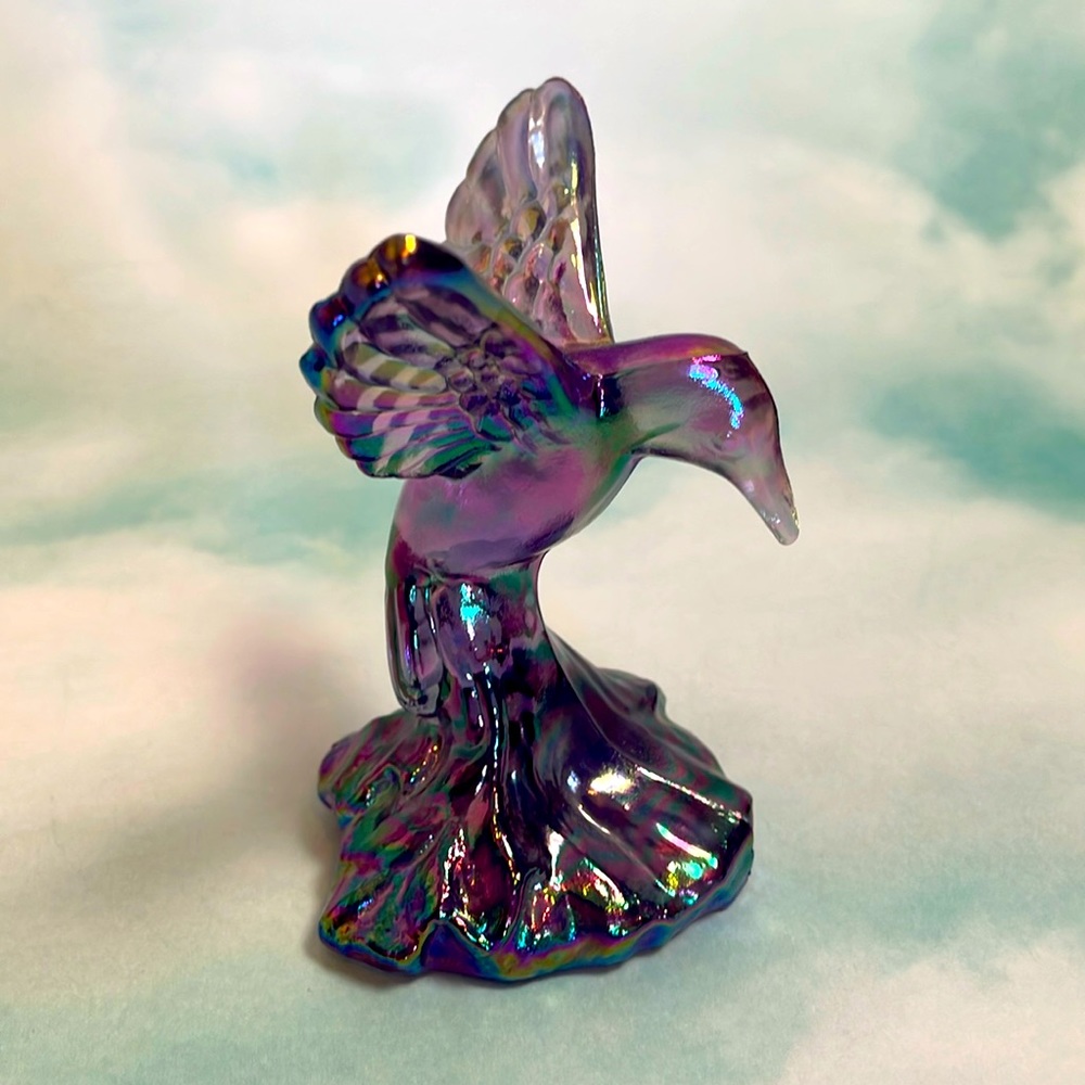 Fenton Amethyst Iridescent Carnival Glass Hummingbird Figurine